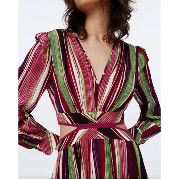 Diane Von Furstenberg DVF Women’s Jenifer Long Sleeve Cutout Striped Maxi Dress - Picture 4 of 16